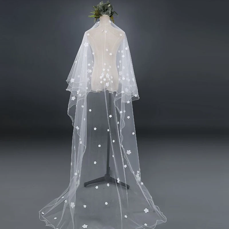 New Arrival One Layer Wedding veils with 3D Flowers Sexy Sluier bruiloft Bridal Veil Without Comb Bride wedding accessories