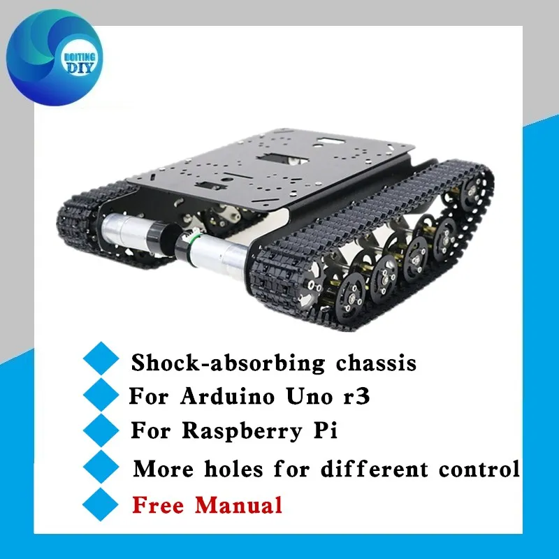 Black Shock Absorber Metal RC Robot Tank Chassis Kit Mobile Platform for Arduino  DIY Toy Parts