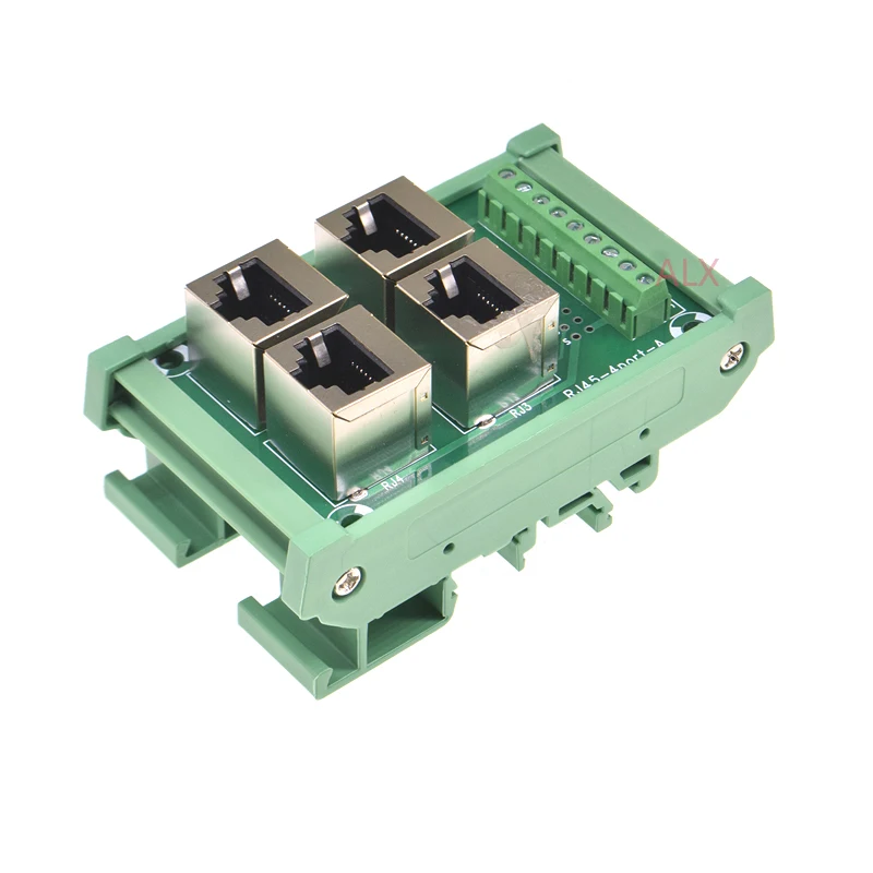 1PCS 4 way 4 port RJ45 8p8c female socket to terminal block adapter pcb board Network RJ45 Ethernet connector DIN Rail Mount