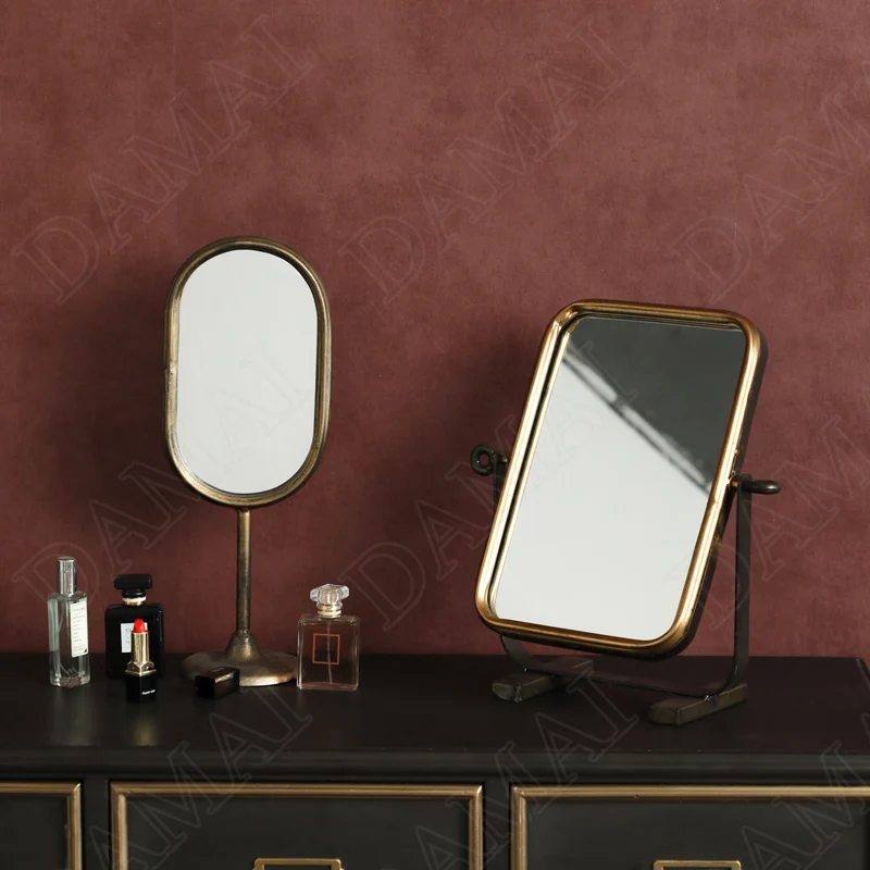 

European Metal Vanity Mirror Retro Decorative Dressing Table Mirrors Wrought Iron Makeup Vanity Home Decoration Modern Ornaments