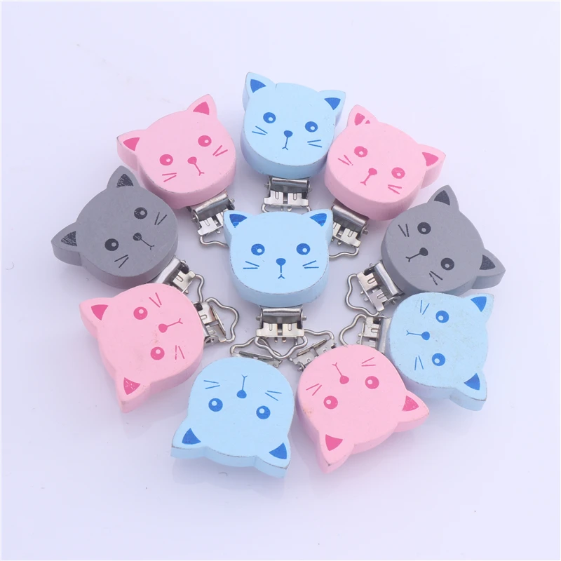 10Pcs Cute Cartoon Baby Teething Toys Holders Metal Handmade Wooden Pacifier Holder For DIY Chain Accesories Wholesale