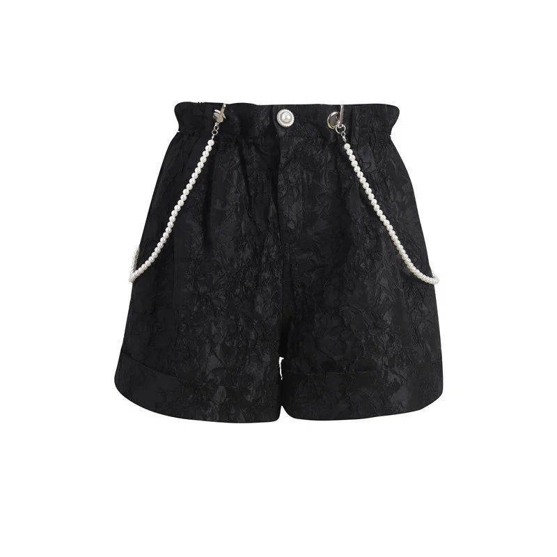 Imagem -05 - Primavera 2023 Outono Novo Estilo Coreano Ampla Perna Shorts para Mulheres de Cintura Alta Sólida Elegante Feminino em Linha Reta Solto Preto Casual Shorts