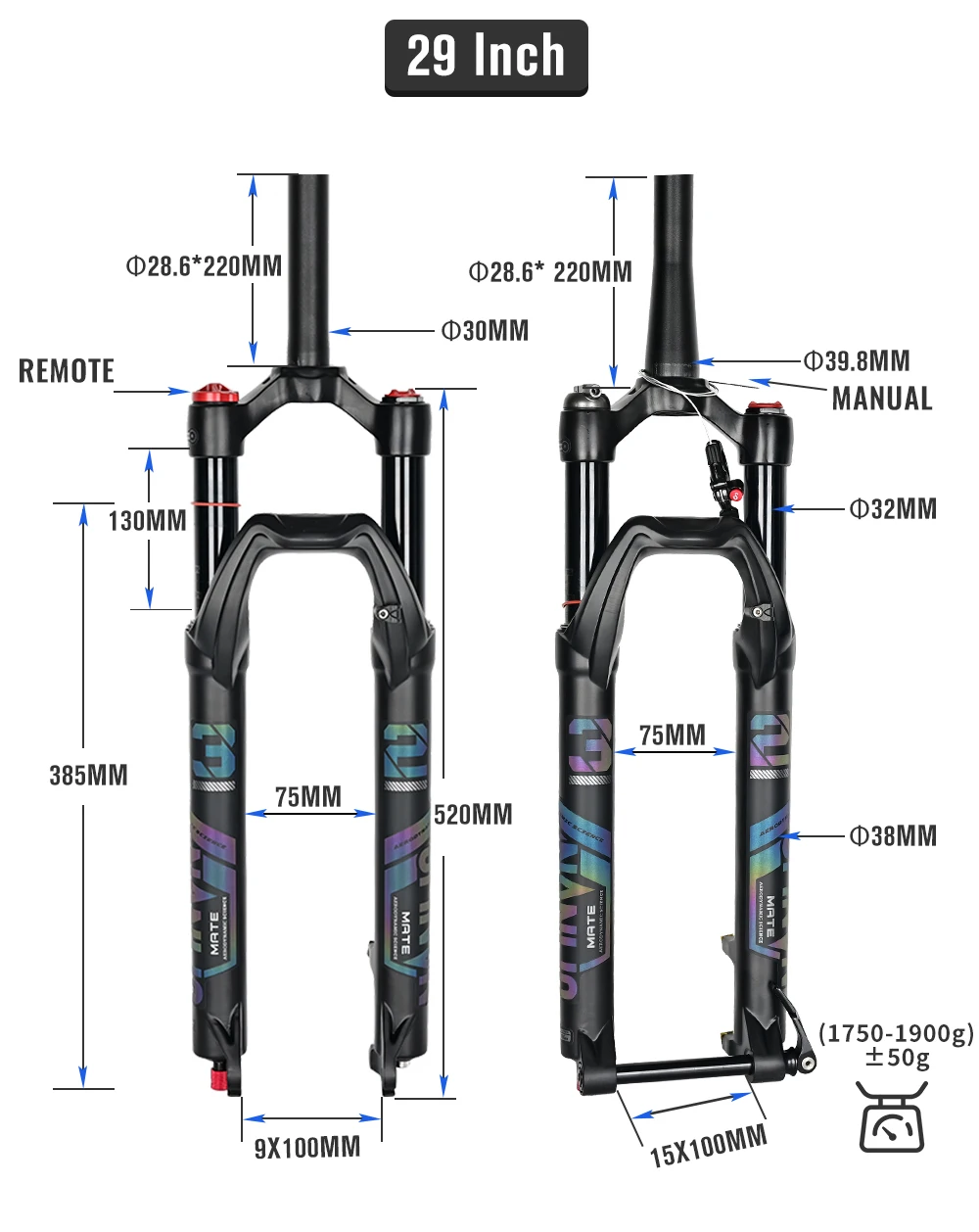 NANLIO X7 Fahrrad-Luftgabel, Rückprall-Einstellung, 26/27,5/29 Zoll, gerade/konisch, RL/LO MTB-Fahrradgabel, 120 140 mm, Reisen – Detail 23