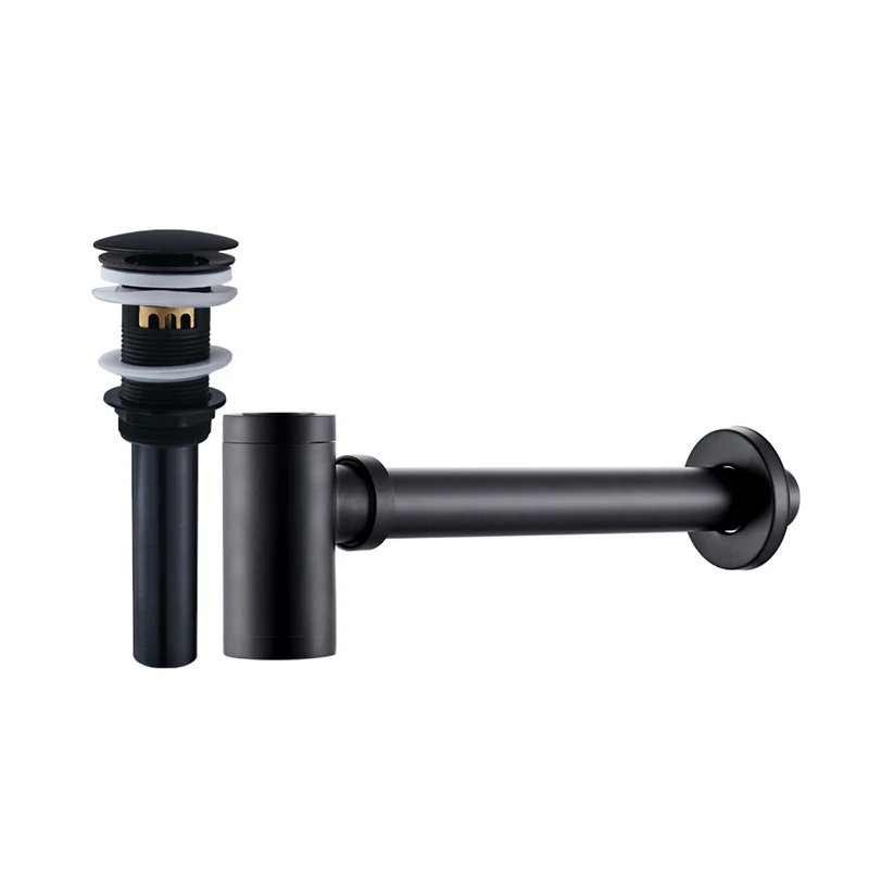 Basin Pop Up Drain Zwart Messing Badkamer Vanity Sink Sifon Brons Fles Val Met Pijp Drains Kit P-TRAP Afval Hardware