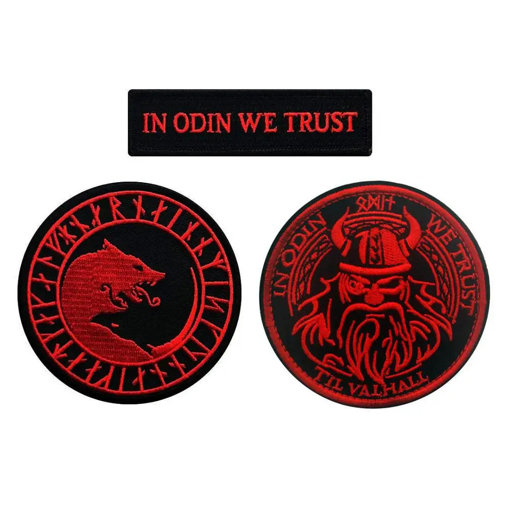 Tactical Viking Wolf Patches In Odin We Trust Stripes stickers VALHALLA Admit One Pirate Emblem  Appliques badges