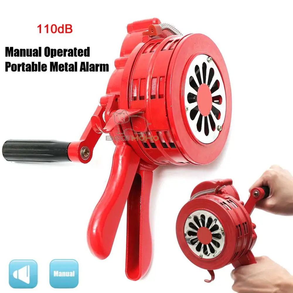 Bocina de sirena de manivela Manual, alarma de Metal Manual de 110dB, sirena de advertencia de seguridad de emergencia para prevención de inundación de incendios