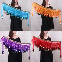 2021 New Belly Dance Waist Chain Hip Scarf for Women Bellydance Coins Belt Dancing Waist Belt Wrap Sequins Coin Chiffon Skirts