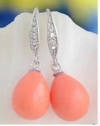 12*16MM PINK CORAL TEARDROP SOUTH SEA SHELL PEARL DANGLE EARRING Women Party Jewelry