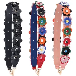 Faux Leather Shoulder Bag Strap, luxo DIY Handbag Handle Straps, Cintos Crossbody, Moda Rivet Flower, Sacos Acessórios