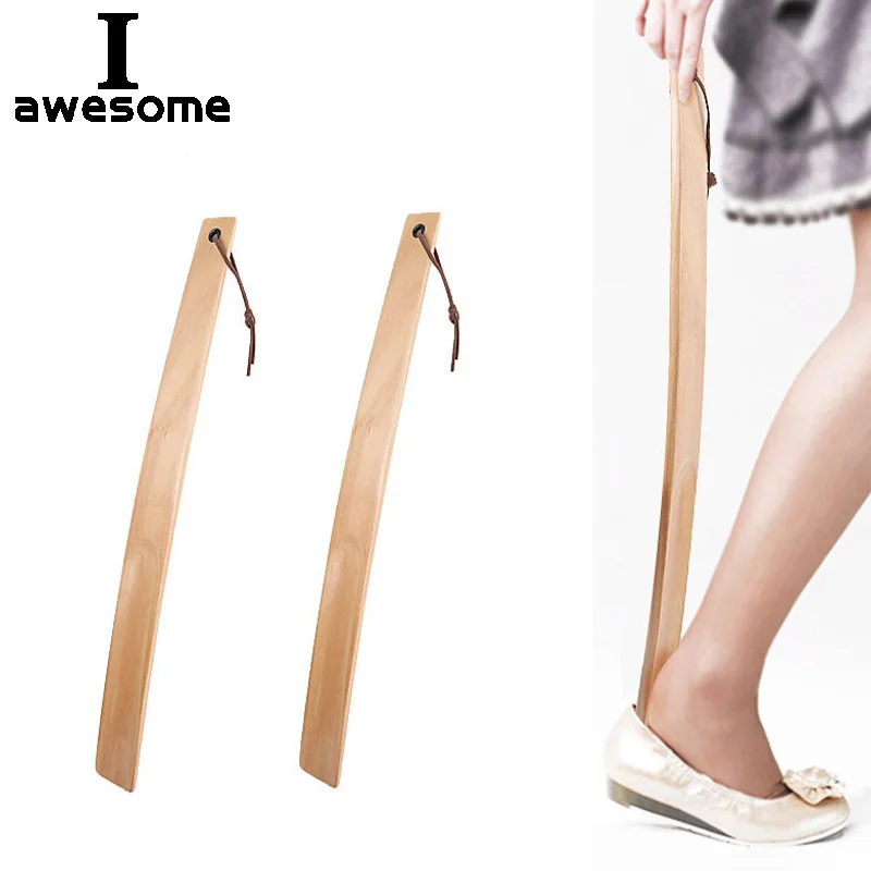 1pc 38cm Professional Wooden Shoe Horn Flexible Long Handle Shoehorn Useful Shoe Lifter Professional Shoe Spoon Home Tools