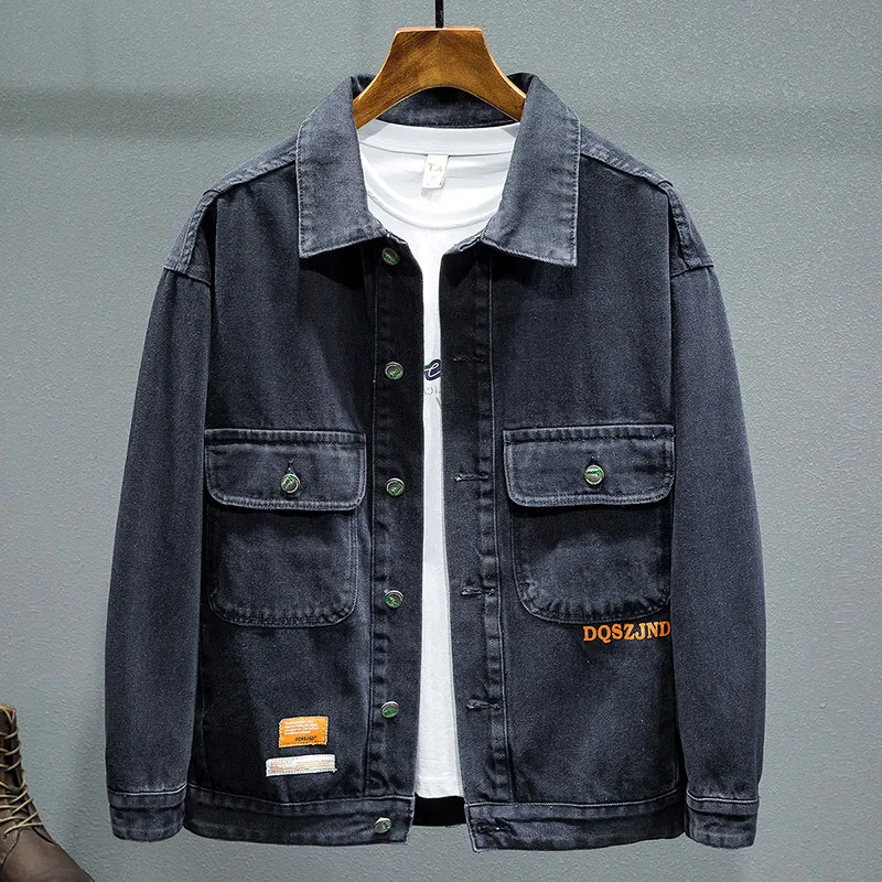 oversized 5XL 6XL 7XL Men\'s Casual Loose Printed Denim Jacket 2023 autumn new Fashion single breasted lapel blue denim jacket