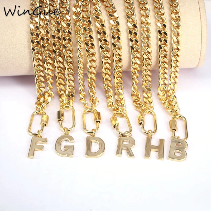 A-Z Pendant Letter Necklace for Men Women Metal Curb Cuban Chain Jewelry