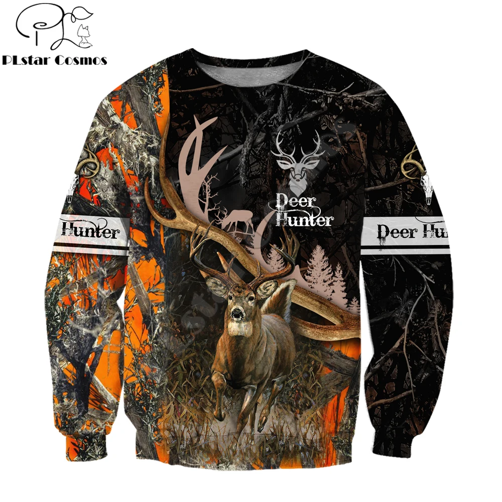 Hunting Deer Black Camo 3D Printed Fashion Mens Autumn Hoodie Sweatshirt Unisex Streetwear Casual Zip Jacket Pullover KJ544