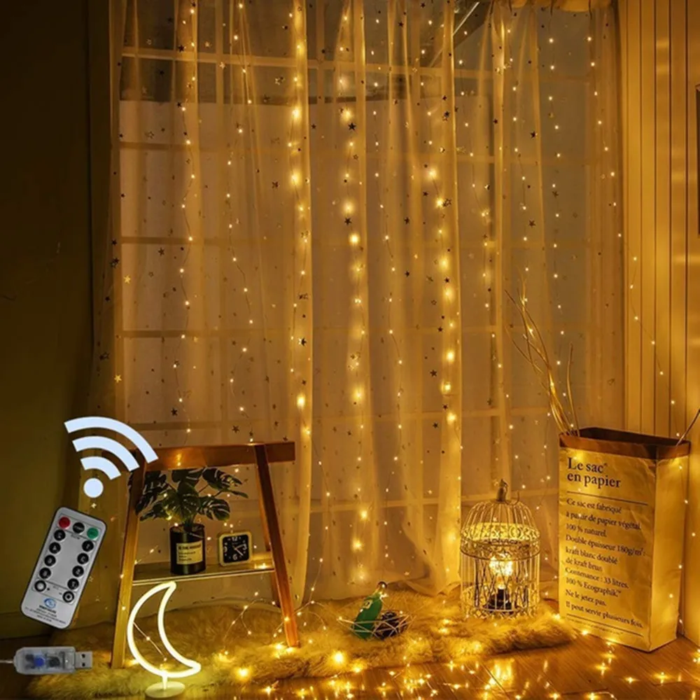 3M Rainbow LED Curtain Fairy String Light USB Garland Lamp with Remote Control for Christmas Party Home Window Decoration