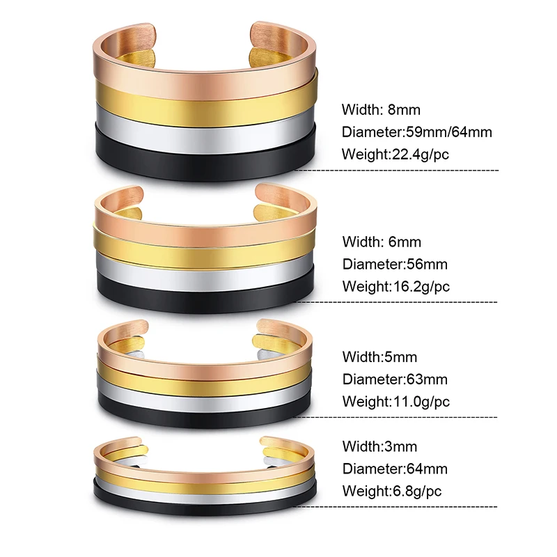 Các Loại Màu Sắc 3MM Đến 16MM Nam Nữ Phẳng Skinny Tay Lắc Tay Vòng Đeo Tay Bằng Thép Không Gỉ Brackelts Quà Tặng mẹ Bố Em Gái