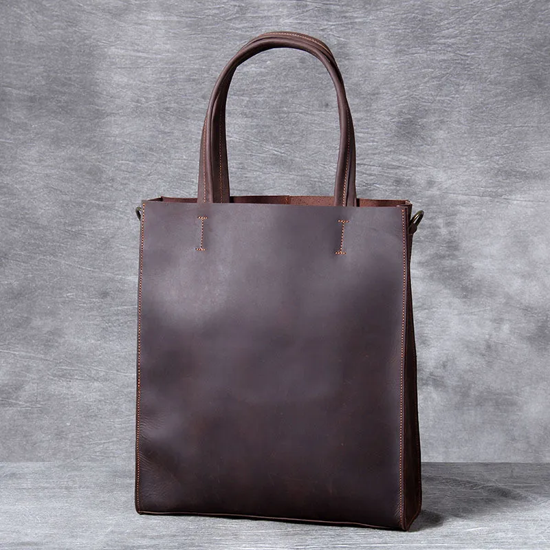 Vintage genuine leather men hand tote bag simple crazy horse cowhide shopping holdall luxury work laptop shoulder messenger bag