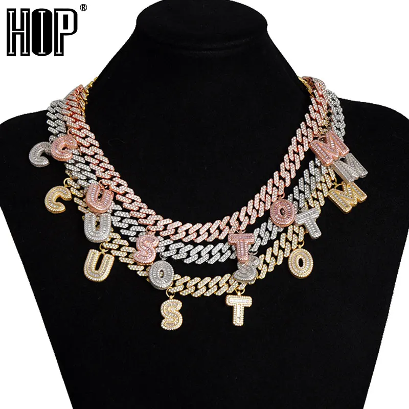 Hip Hop Custom Baguette Letter 12MM Full Iced Out Prong Cuban Chain Bling Rapper Necklaces Bracelet For Men Jewelry