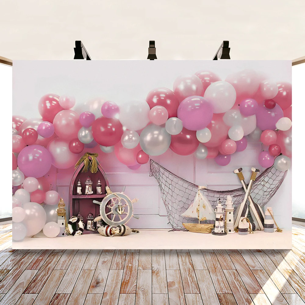 Yeele Photophone Bayi Ulang Tahun Latar Belakang Putih Wallpaper Balon Kapal Pesta Banner Fotografi Latar Belakang untuk Foto Studio Alat Peraga
