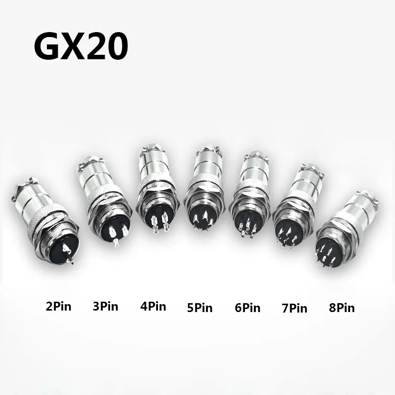 1set GX20 2/3/4/5/6/7/8 Pin Male + Female 20mm L94-100Y Circular Wire Panel Aviation Connector Socket Plug