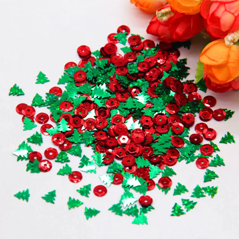 Christmas Tree Sequin 7mm Mix PVC Loose Laser Sequins Paillette For Crafts Ornaments DIY Decortion Sewing Fabric Accessories 10g