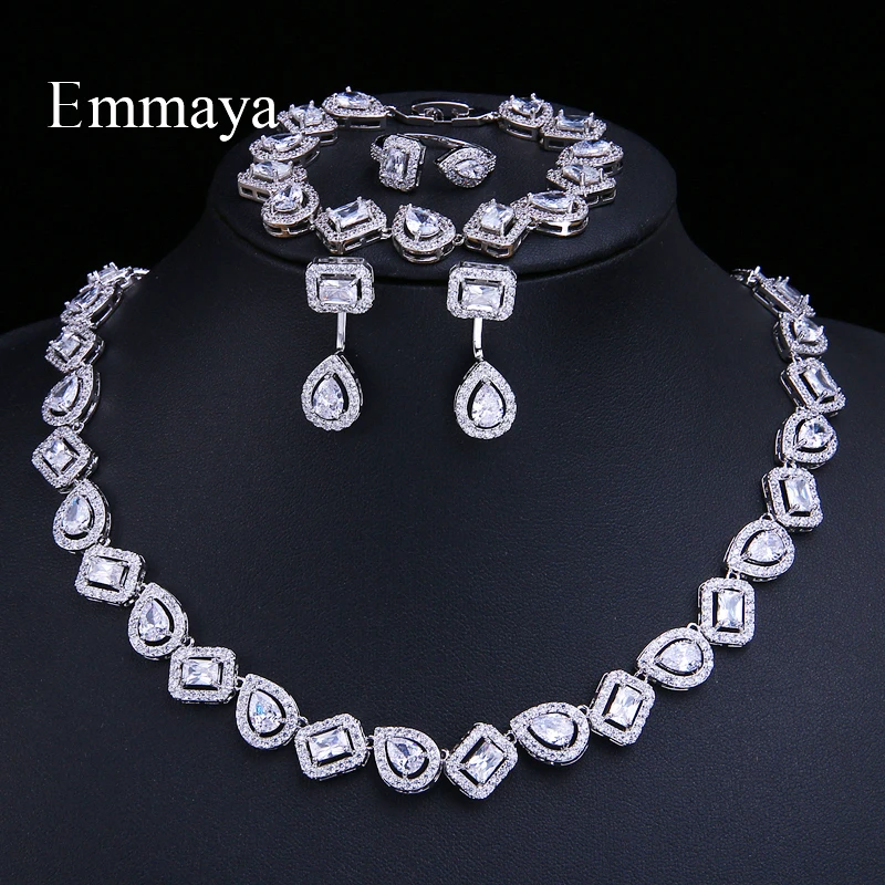 

Emmaya Luxury Crystal Costume Jewelry Sets White Zircon Bracelets Pendant&Necklace Rings Earrings Wedding Party