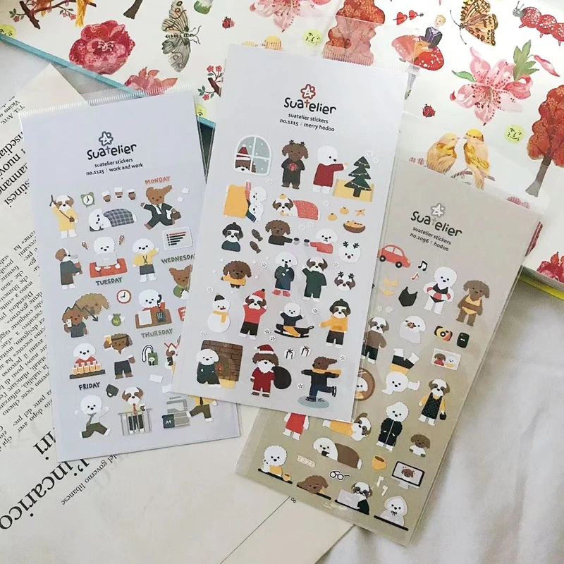 Wholesale Korea Cute Dog Stickers For Diary Scrapbooking Material Suatelier Journal Sticker Photo Album Decoration Accessories