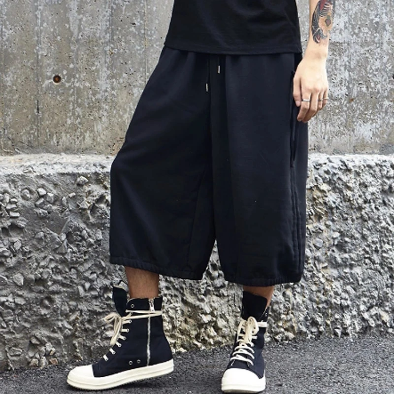 New Men's Wide-Leg Pants Spring Summer Hip Hop Street Hairstylist Style Yamamoto Casual Super Loose Oversized Seven-Minute Pants