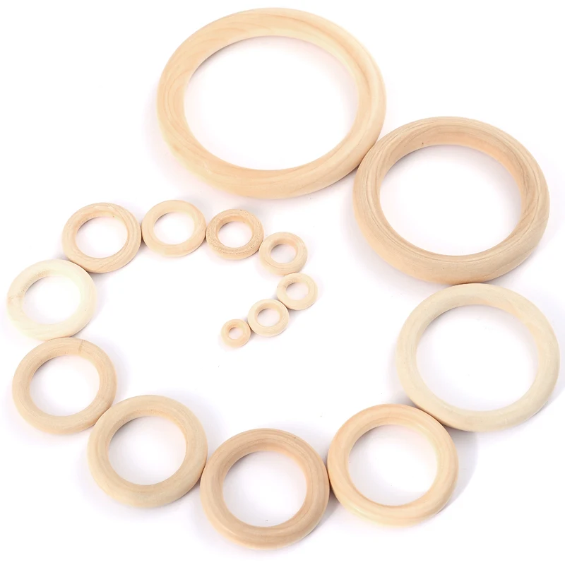 12-125mm Natural Wood Rings Unfinished Solid Wooden Rings For Jewelry Making DIY Macrame Crafts Wood Hoops Ornaments Connectors