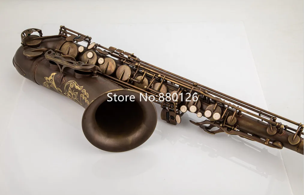 Bb Tune Tenor Saxophone Brown Antique Copper Carving Pattern Woodwind Instrument With Accessories