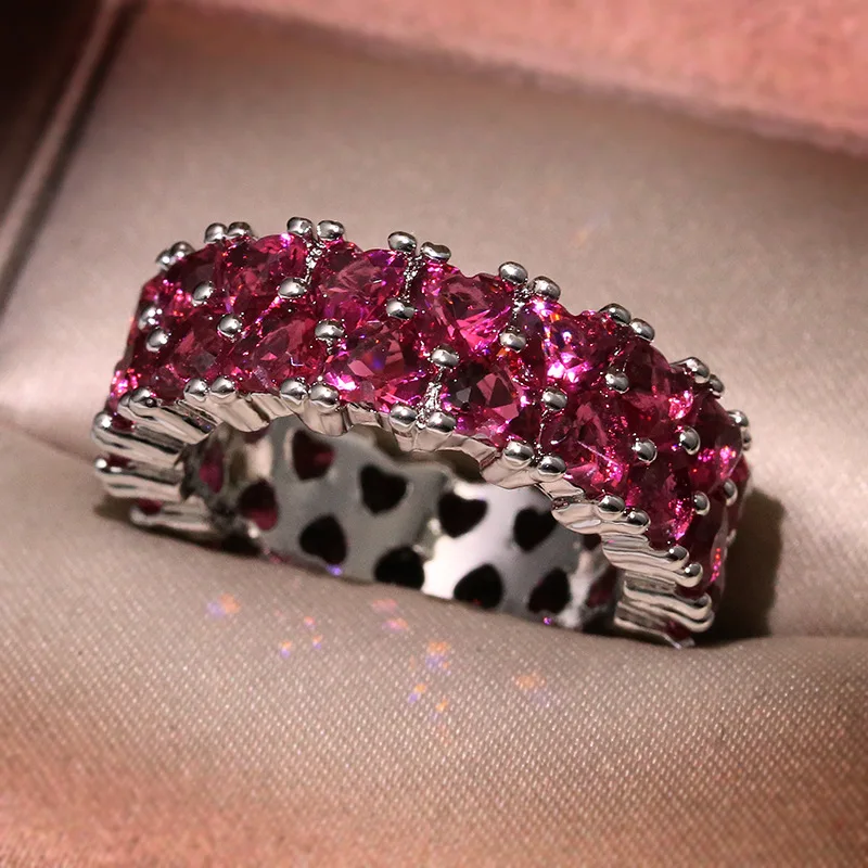 New Arrival Big Bling czerwona cyrkonia kamienne pierścienie dla kobiet moda ślub pierścionek zaręczynowy Hip Hop biżuteria prezent — zdjęcie 4