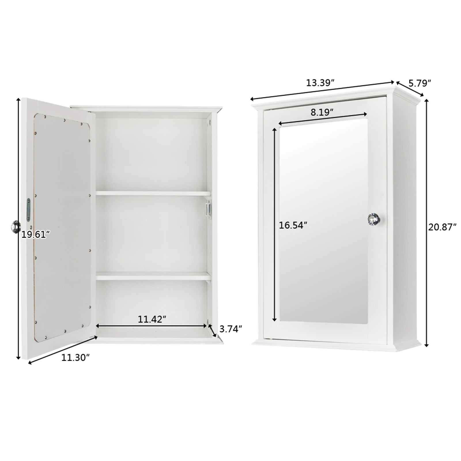 Single Door Mirror Indoor Bathroom Wall Mounted Cabinet Shelf White  Bathroom Cabinet