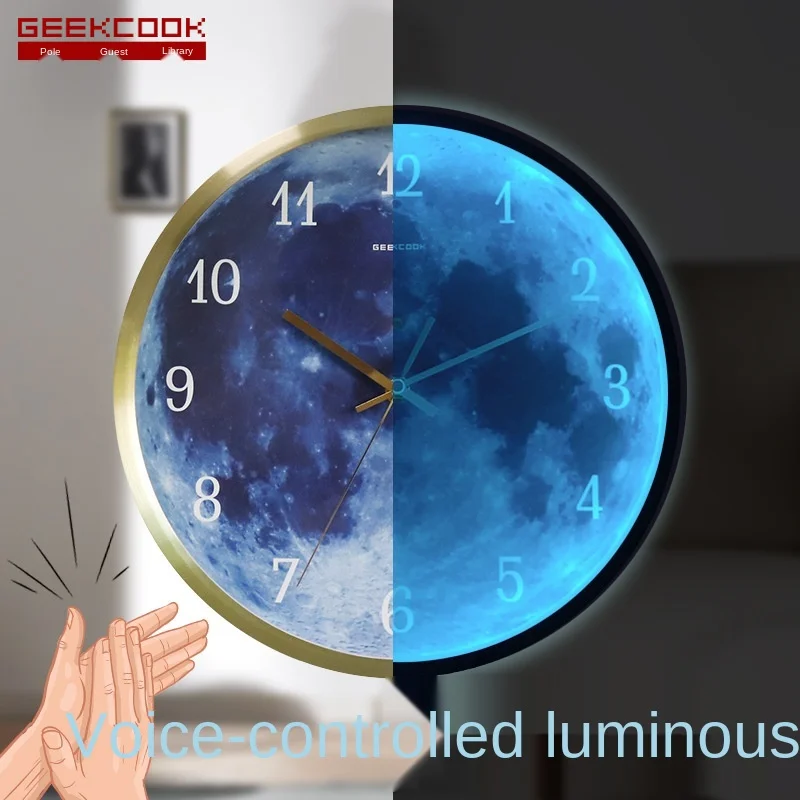 Galaxy One Millet Blue Moon Sound Control Luminous Luminous Wall Clock Home Decoration