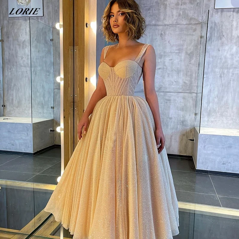 LORIE Elegant Glitter Tulle Prom Dresses Sweetheart Sleeveless Formal Evening Party Gowns A-Line Shiny Pageant Dress Custom Size