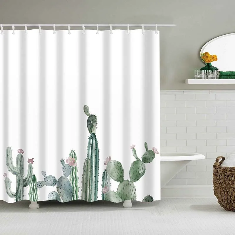 Tropical Cactus Shower Curtain Polyester Fabric Bath Curtain For The Bathroom Decoration Multi-Size Printed Bathroom Accessories