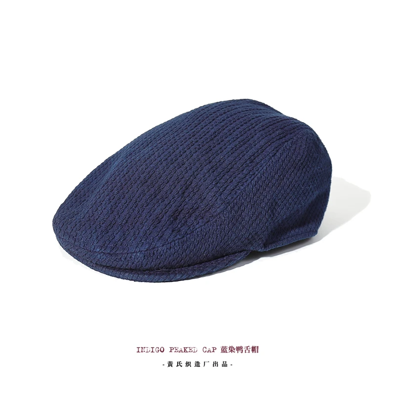 Akkad Kuti Handmade Plant Indigo Dyed High Quality Kendo Fabric Peaked Cap Men\'s British Retro Casual Hat Men Clothing Accessory