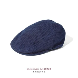 Akkad Kuti Handmade Plant Indigo Dyed High Quality Kendo Fabric Peaked Cap Men's British Retro Casual Hat Men Clothing Accessory