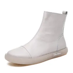 ZXRYXGS 2026 New Spring Soft Sole Genuine Leather Sneakers Boots Fashion Casual Ankle Boots Winter Warm Shoes Women Flat Boots
