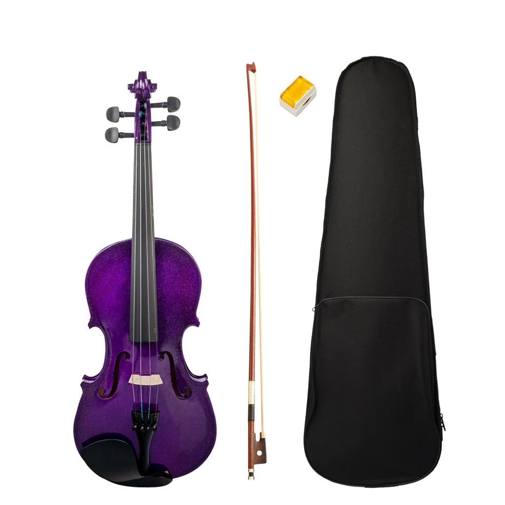 

Full Size 4/4 Violin Student Basswood Ebony Fingerboard KIT+Bridge+Rosin+Case+Bow Purple Color Acoustic