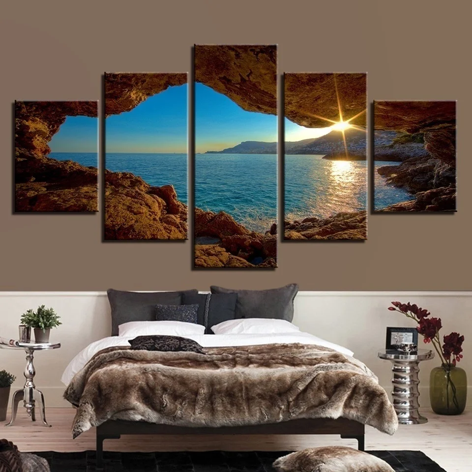 

Modern Wall Art Canvas Printed Painting Noframe 5 Pieces Living Room Decor Home Decor Mountain Climbing Sunset Landscape Poster