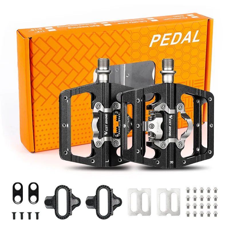 WEST BIKING 2-in-1-Fahrradpedale MTB Rennrad SPD Selbstsicherndes Pedal DU + Lager Anti-Rutsch-Flachpedale Fahrradteilzubehör