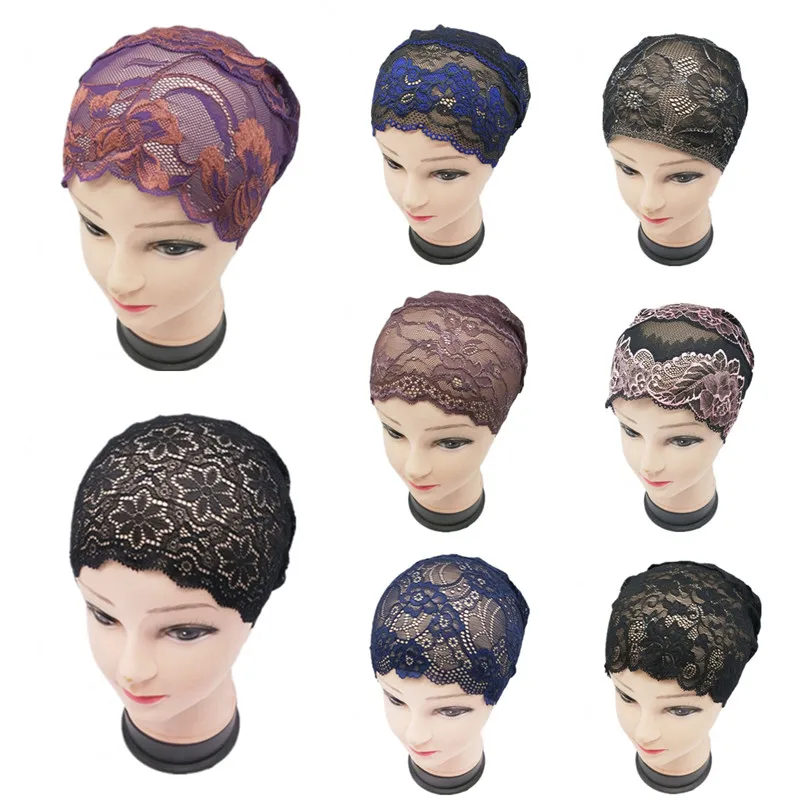 

Muslim Underscarf Full Cover Lace Flower Hat Headscarf Turban Islam Wrap Hijab Cap Women Hair Loss Cancer Chemo Beanie Headwear