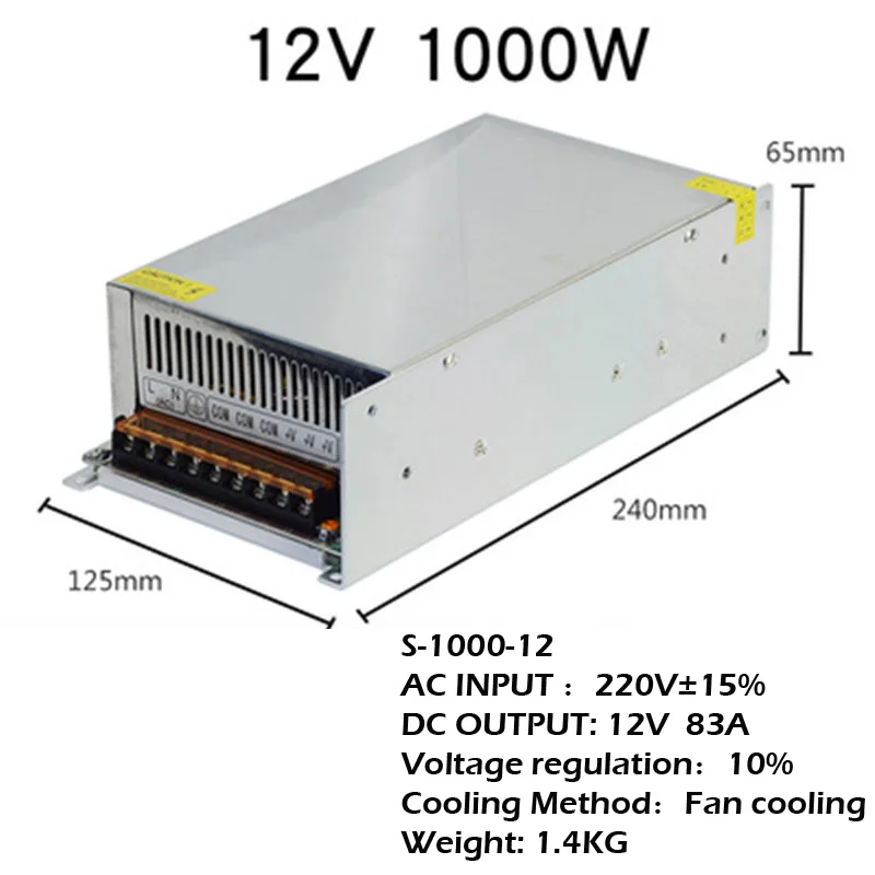 AC220V into DC12V Switch Power Supply 500W 600W 800W 1000W High-Power DC Transformer Switching Mode Power Supply