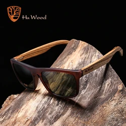 HU WOOD Zebra Óculos de sol para homens, óculos polarizados, lentes retangulares, condução, proteção UV400, óculos de madeira, GR8002