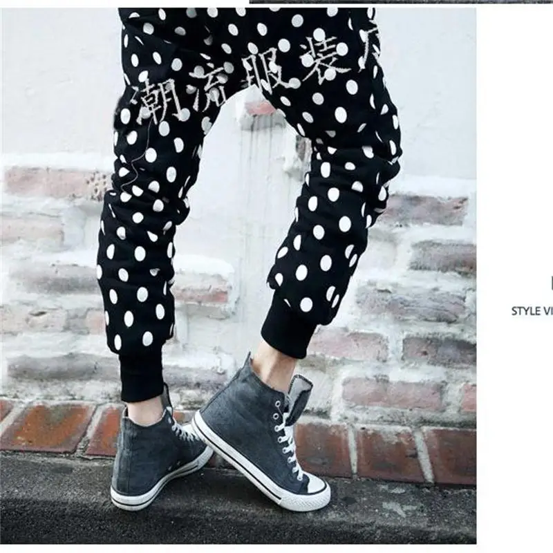 

28-42 non-mainstream casual pants broken pants personality polka dot harem pants men's tide slim feet pants large size wave poin