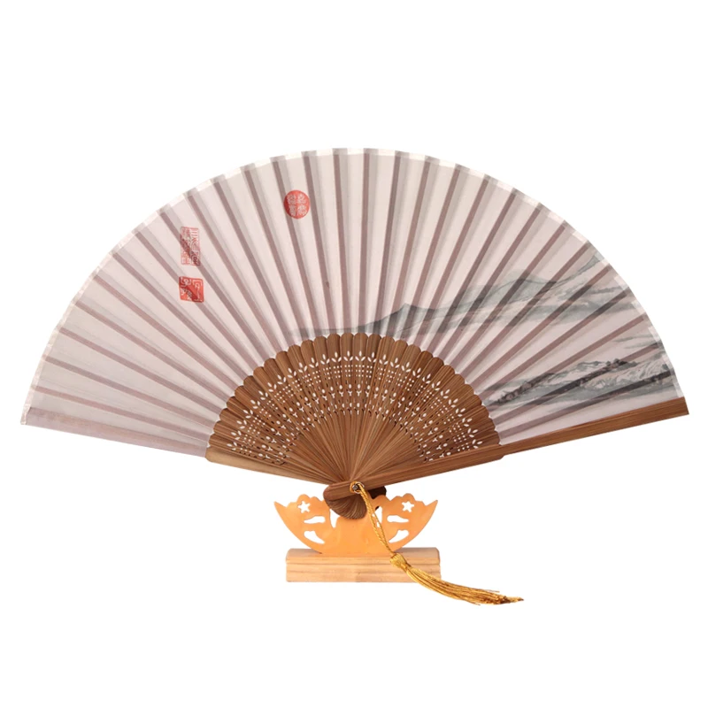 Folding Hand Fan Chinese Portable Bamboo Fan Ventilatore Retro Hanfu Dance Ventilador Japanese Cloth Print Abanicos Para Boda