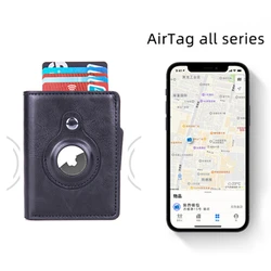 2022 New PU Leather Card Holder Bank Wallet GPS Locator Tracker Anti-lost Device Sleeve Cover For Apple Airtags Protective Case