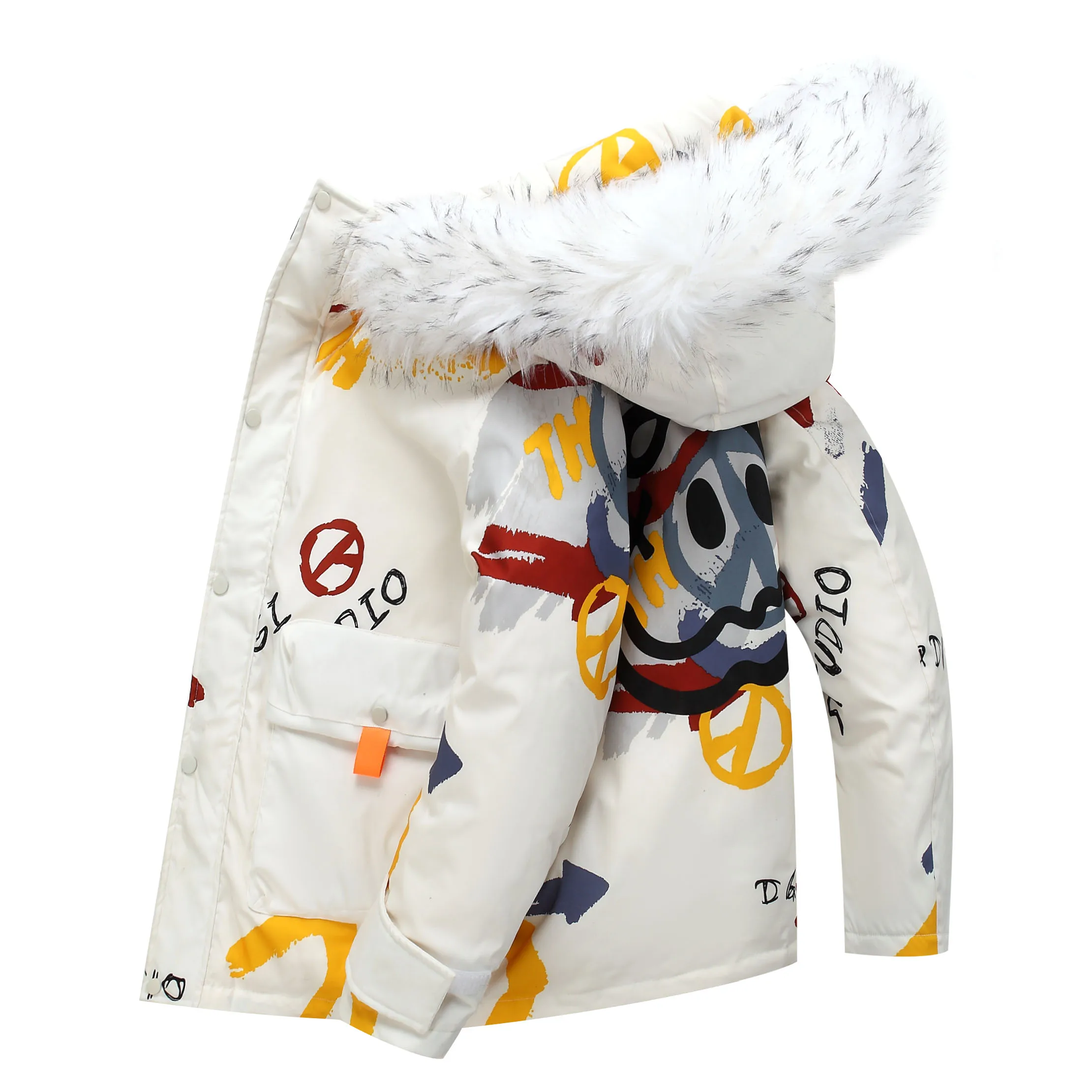 2021 Down jacket Men's short winter trend Hooded coat couple's winter new thickened warm snow skiing graffiti brand casual coat
