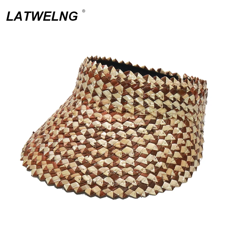 

2021 New Coffee Color Visor Sun Hats UV Protection Women Empty Top Straw Beach Hat Wholesale Dropshipping