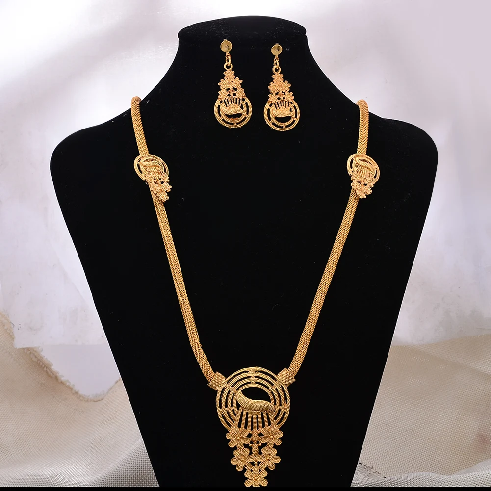 

Jewelry set 24K Gold Color Jewelry Sets For Women Bridal Luxury Necklace Earrings set Indian African wedding Heart gifts