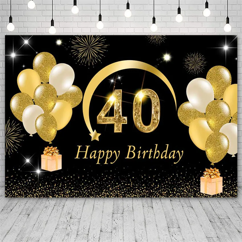 Avezano 40th Happy Birthday Party Backdrops Golden Balloons Gift Shiny Backgrounds Photography Studio Photozone Photophone Decor